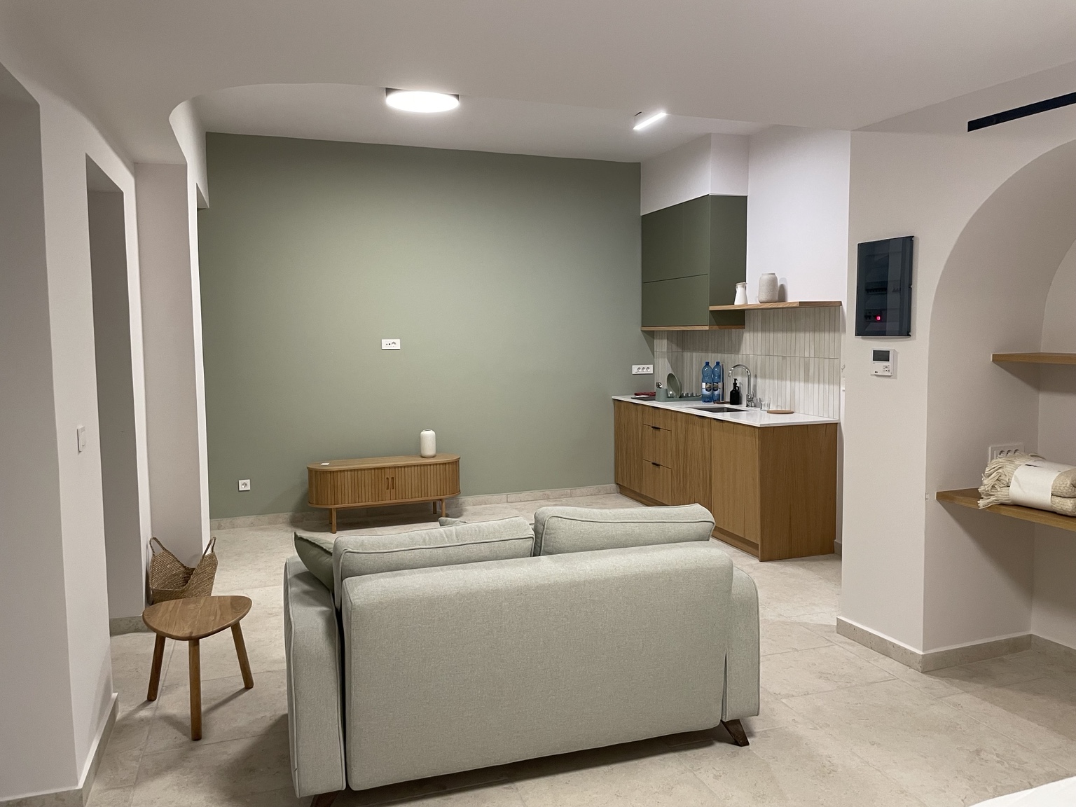Open-plan living space and kitchenette
